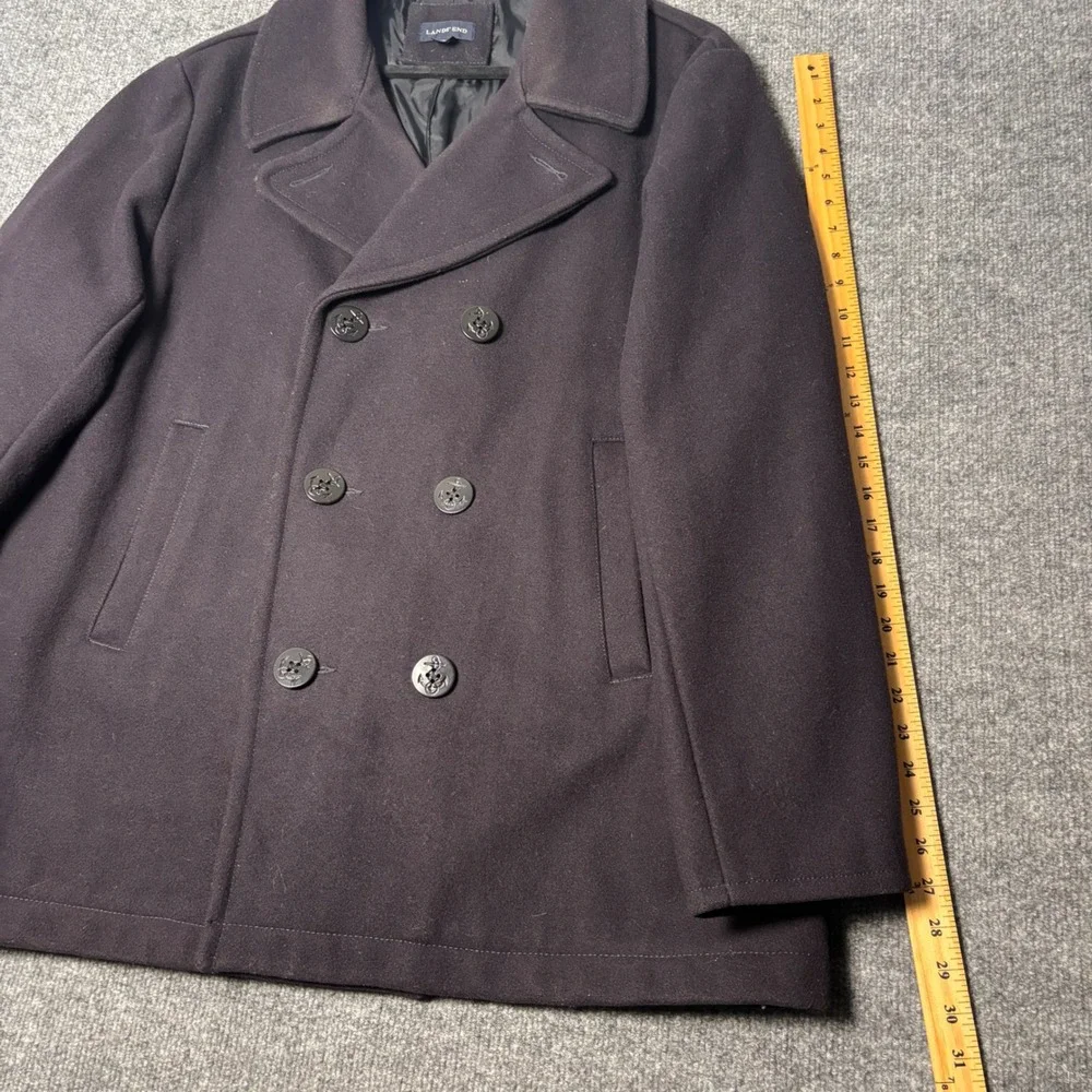 Lands End Mens Wool‎ Blend Pea Coat XL 46-48 Navy Blue Double Breasted 392812